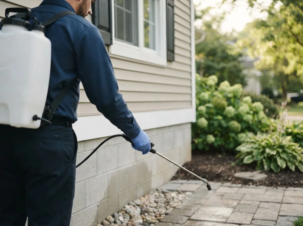 Pest control technician inspecting a home in Nottoway, VA